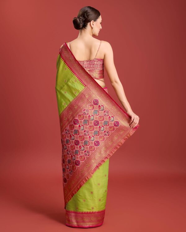 Monjolika Fashion Women's Patola pallu Banarasi tissue silk saree Comes with Unstitched Blouse piece - Image 5