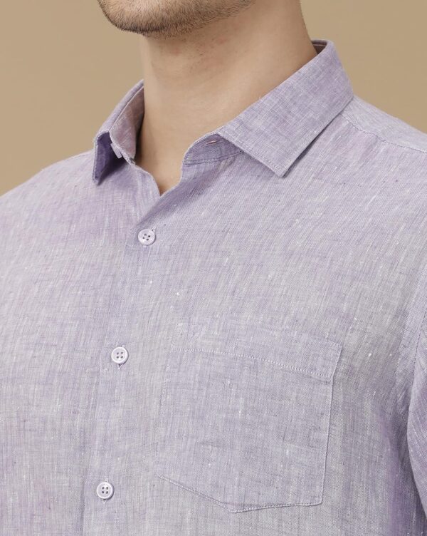 Linen Club Men's Pure Linen Purple Solid Contemporary Fit Full Sleeve Casual Shirt - Image 4