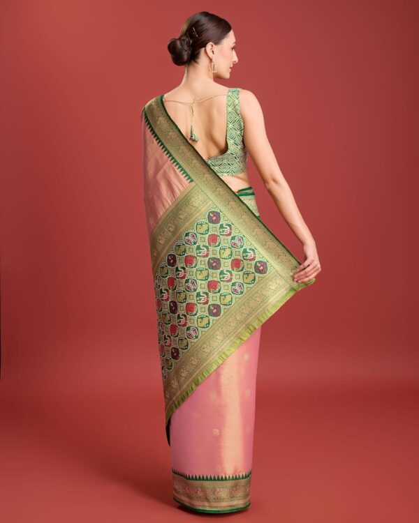Monjolika Fashion Women's Patola pallu Banarasi tissue silk saree Comes with Unstitched Blouse piece - Image 5