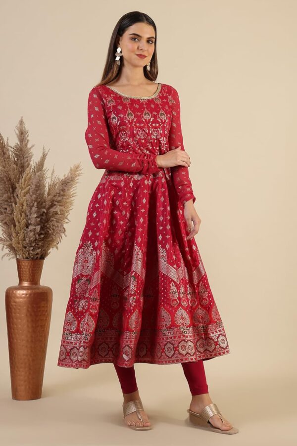 Aurelia Blue Printed Zari Embroidered Crop Top, Brocade Flared Skirt and Dupatta Set - Image 6