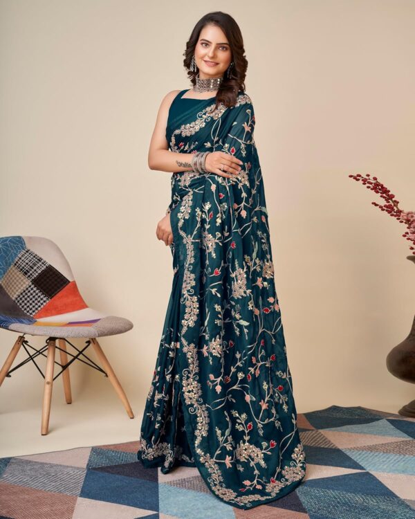 VAIRAGEE Women Beautiful soft Silk Embroidery Work Saree with blouse piece(6093) - Image 6