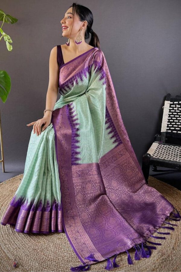 SGF11 Women's Kanjivaram Soft Silk Gadwal Pattu Sarees With Zari Checks Weaving - Image 4