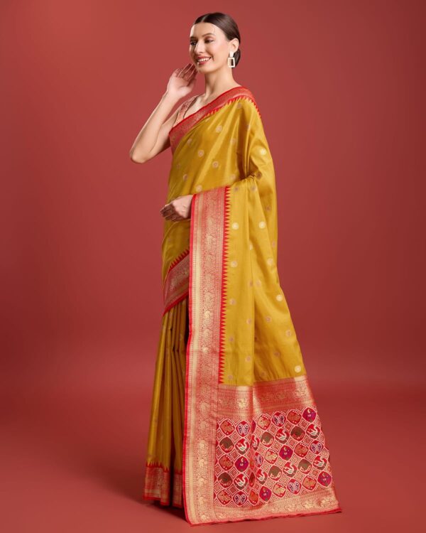 Monjolika Fashion Women's Patola pallu Banarasi tissue silk saree Comes with Unstitched Blouse piece - Image 6