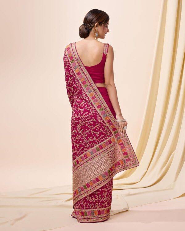 TRENDMALLS Women's Vichitra Silk Embroidery, Siroski Stone Work Saree with Unstitch Blouse Piece - Image 2
