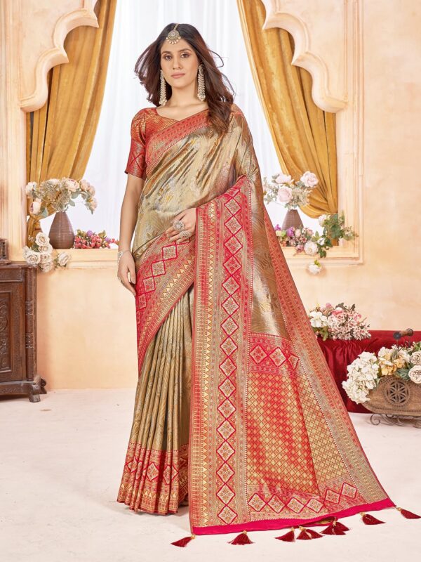 Mehrang Women's Pure Kanjivaram Silk Saree Banarasi Silk Wedding Sarees for Women with Blouse Piece - Image 2