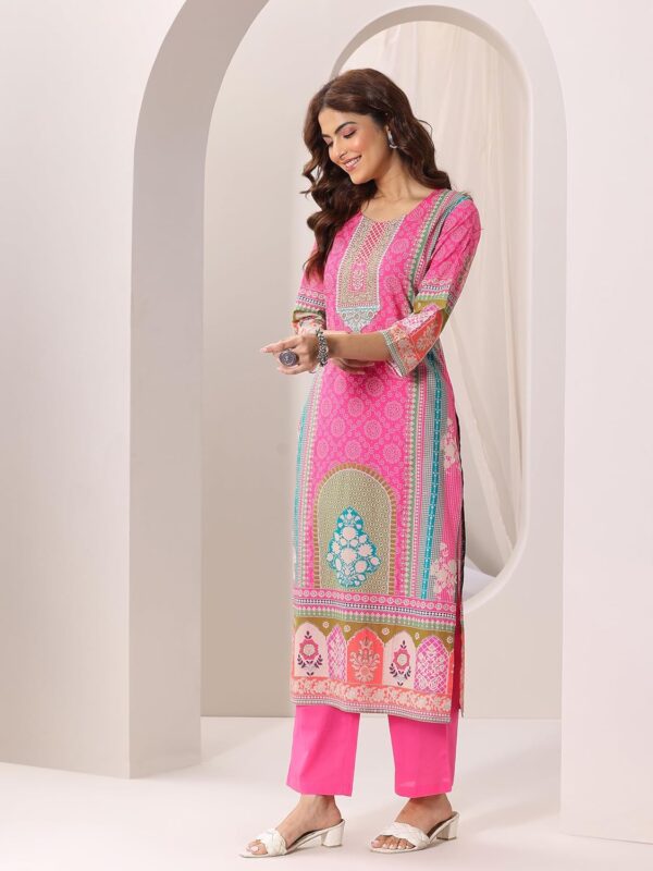 Libas Womens Printed Cotton Straight Kurta With Trousers and Dupatta - Image 5