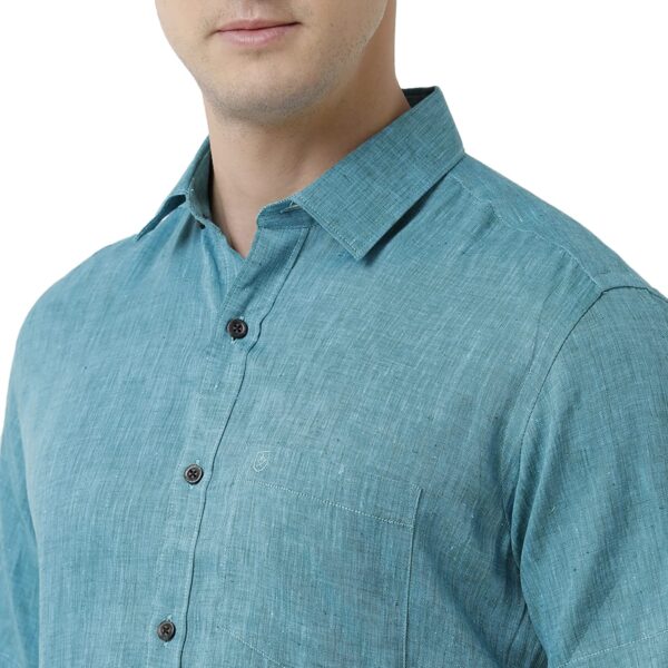 Linen Club Men's Pure Linen White Solid Slim Fit Full Sleeve Casual Shirt - Image 5