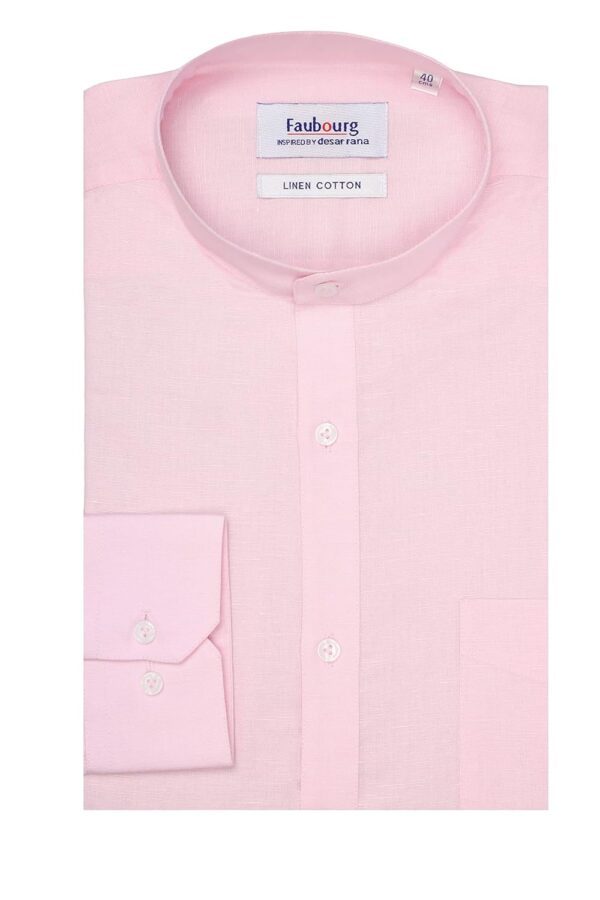 Faubourg Mens Linen Cotton Mandarin Chinese Collar Formal Shirt - Image 6