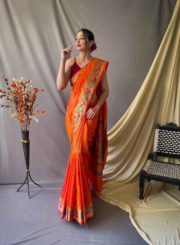 SGF11 Women's Paithani Soft Lichi Silk Kanjivaram Sarees With Blouse Piece - Image 2