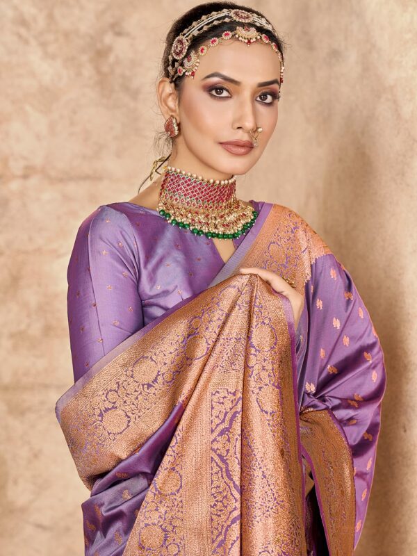Mehrang Women's Pure Kanjivaram Silk Saree Banarasi Silk Wedding Sarees for Women with Blouse Piece - Image 5