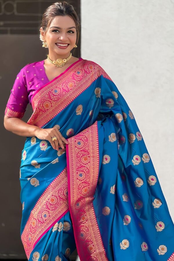 SGF11 Women's Kanjivaram Pure Soft Silk Saree With Unstitched Blouse Piece - Image 3