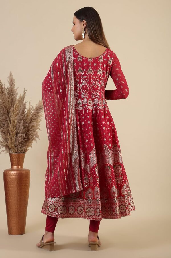 Aurelia Blue Printed Zari Embroidered Crop Top, Brocade Flared Skirt and Dupatta Set - Image 5