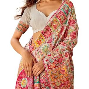 MADHUHANSH Kashmiri Cotton Patola Saree for Women | Cotton Saree | Sarees with Unstitched Blouse | Saree with Blouse Piece | Soft and Skin Friendly