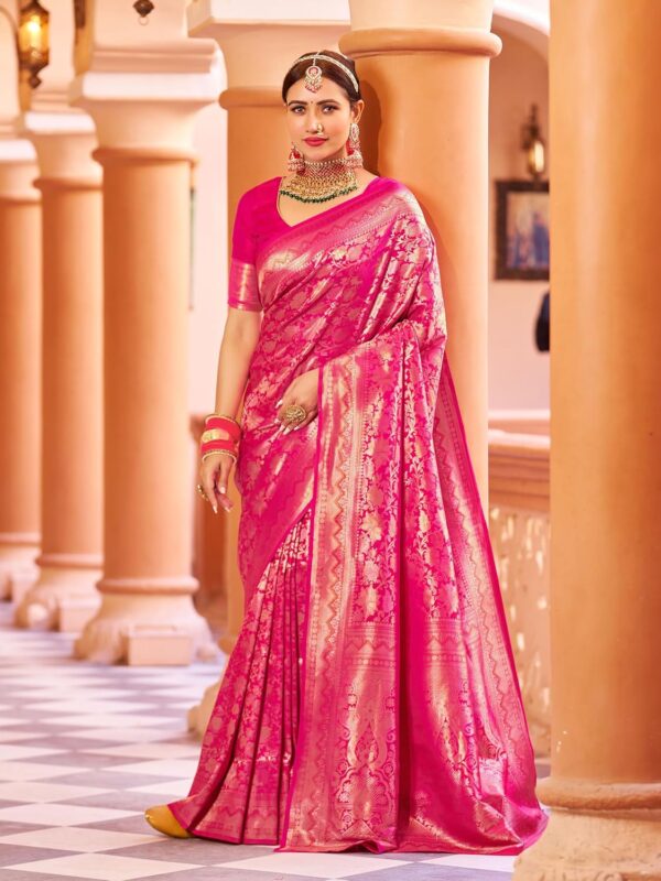 SWORNOF Women's kanjivaram banarasi silk saree for festival Wedding silk with rich pallu Design sarees for women with Unstitched blouse piece - Image 2