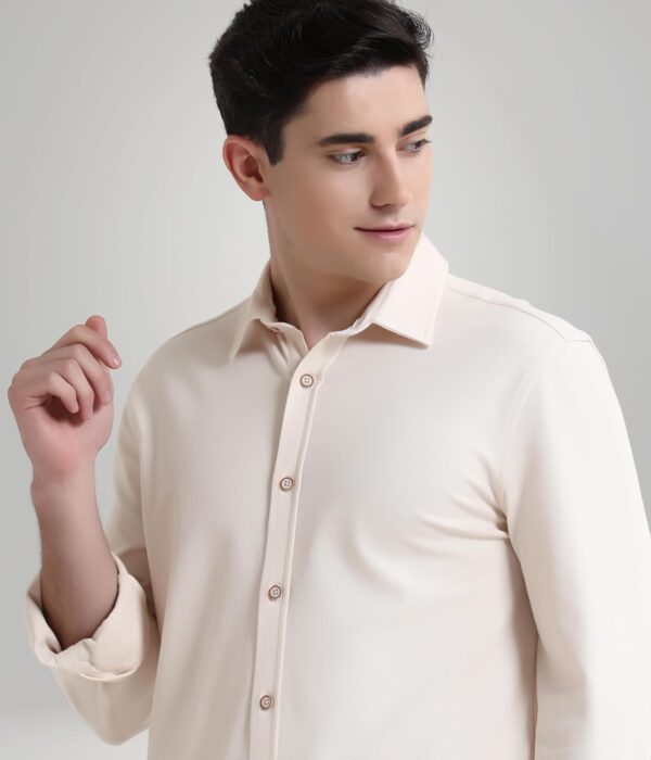 TURMS Water Repellent Men's Knitted Shirt | Anti Stain Anti Odor Cotton Blend | Solid Casual Full Sleeves - Image 4