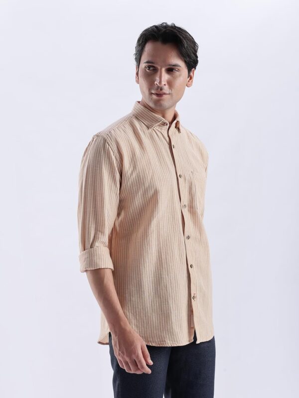TURMS Water Repellent Men's Striped Shirt | Anti Stain Anti Odor | Concealed Button Down Collar Full Sleeves Kansas Linen Casual and Formal Wear - Image 2