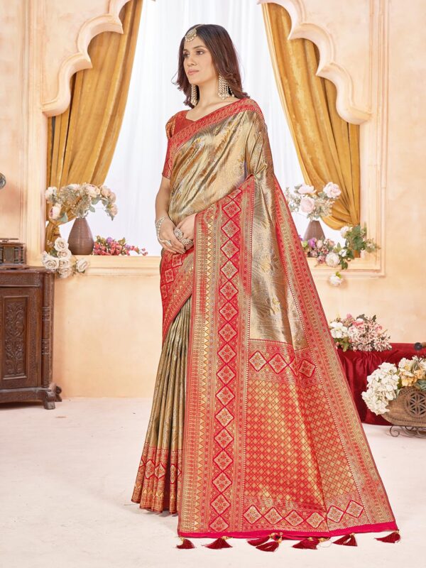 Mehrang Women's Pure Kanjivaram Silk Saree Banarasi Silk Wedding Sarees for Women with Blouse Piece - Image 3