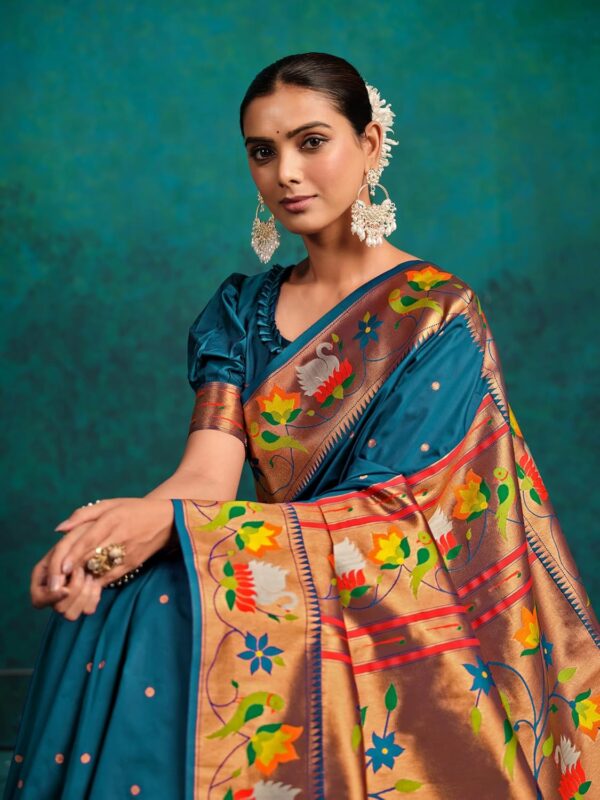 EthnicJunction Women's Pure Silk Paithani Woven Saree With Blouse Piece - Image 2