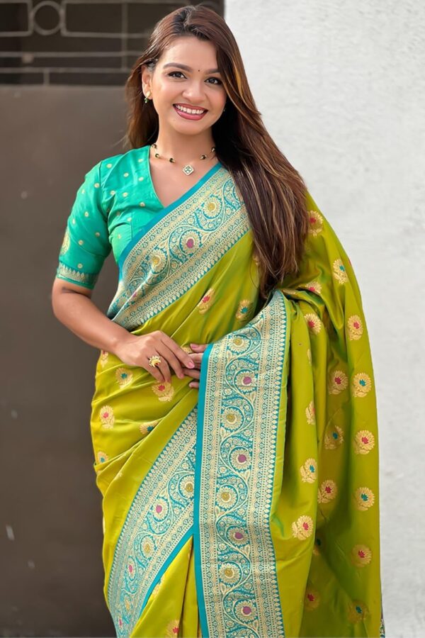 SGF11 Women's Kanjivaram Pure Soft Silk Saree With Unstitched Blouse Piece - Image 3