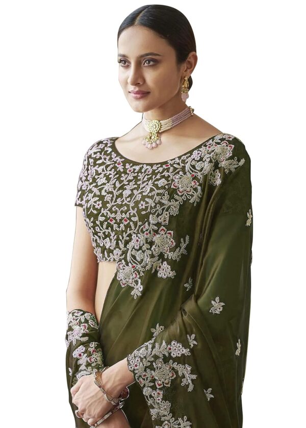 TRENDMALLS Women's Rangoli Silk Embroidery Saree with Unstitch Blouse Piece Saree for Women - Image 4