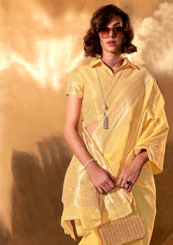 SGF11 Women's Kanjivaram Soft Cotton Linen Silk Saree With Unstitched Blouse Piece - Image 3