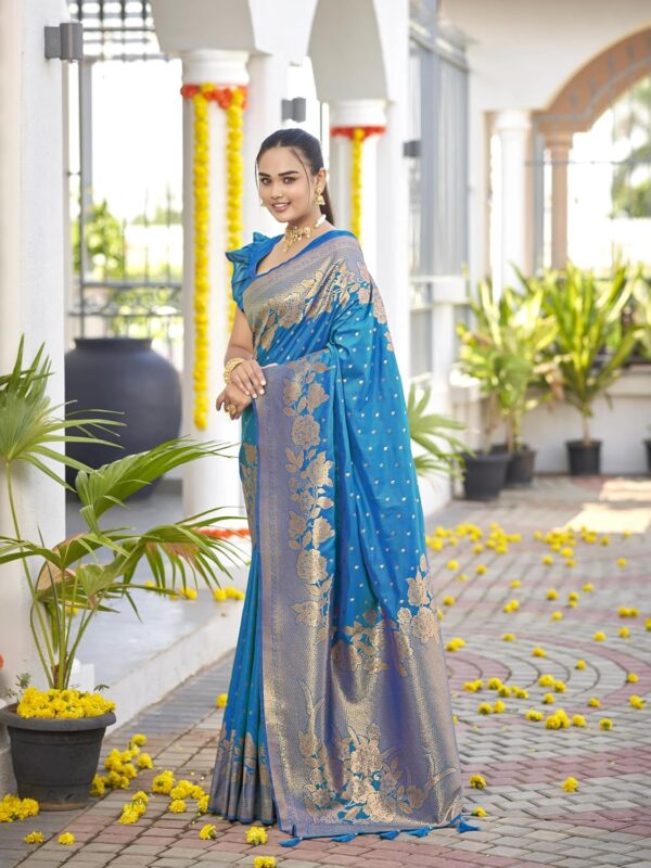 MANOHARI Women's Trendy Banarasi Woven Saree with Heavy Jacquard Work, Elegant Design, Silk Saree with Maching Lace Border Unstitched Blouse Piece for Weddings & Festive Occasions - Image 3