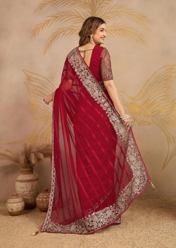 TRENDMALLS Women's Chiffon Embroidered Sequence Border Saree with Blouse Piece - Image 2
