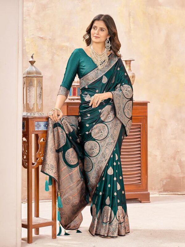 Mehrang Women's Pure Kanjivaram Silk Saree Banarasi Silk Wedding Sarees for Women with Blouse Piece - Image 5