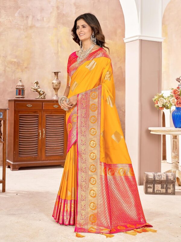 Mehrang Women's Pure Kanjivaram Silk Saree Banarasi Silk Wedding Sarees for Women with Blouse Piece - Image 4