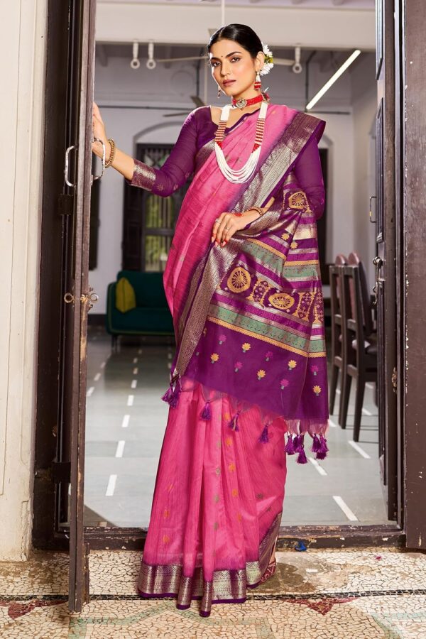 SWORNOF Women's Tussar Raw Silk With Tassels|sarees for women|sarees for women|jute silk sarees|tussar silk saree for women|banarasi silk saree for festival - Image 3