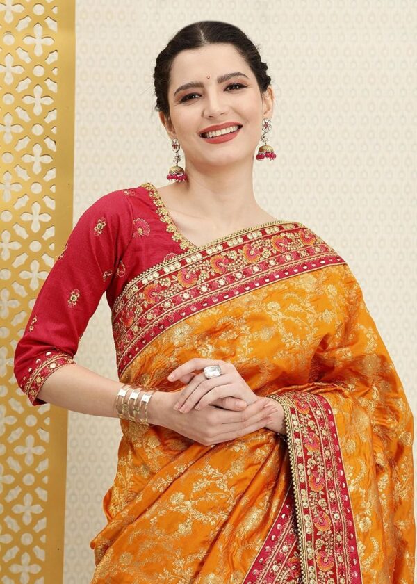 TRENDMALLS Women's Pure Silk Embroidery Work Saree with Unstitch Blouse Piece - Image 6