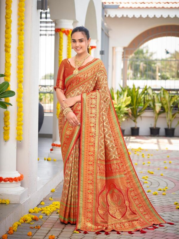 MANOHARI Women's Trendy Banarasi Woven Saree with Heavy Jacquard Work, Elegant Design, Silk Saree with Maching Lace Border Unstitched Blouse Piece for Weddings & Festive Occasions - Image 2