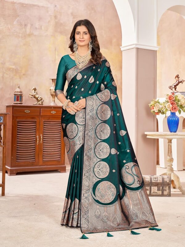 Mehrang Women's Pure Kanjivaram Silk Saree Banarasi Silk Wedding Sarees for Women with Blouse Piece - Image 2
