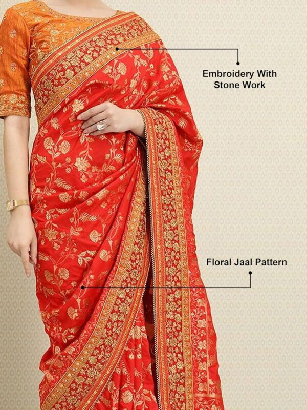 TRENDMALLS Women's Pure Silk Embroidery Work Saree with Unstitch Blouse Piece - Image 4
