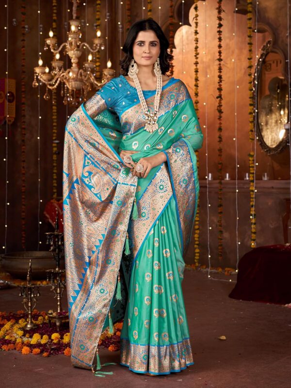 Mehrang Cotton Banarasi Silk Saree for Women With Unstitched Blouse Piece - Image 5