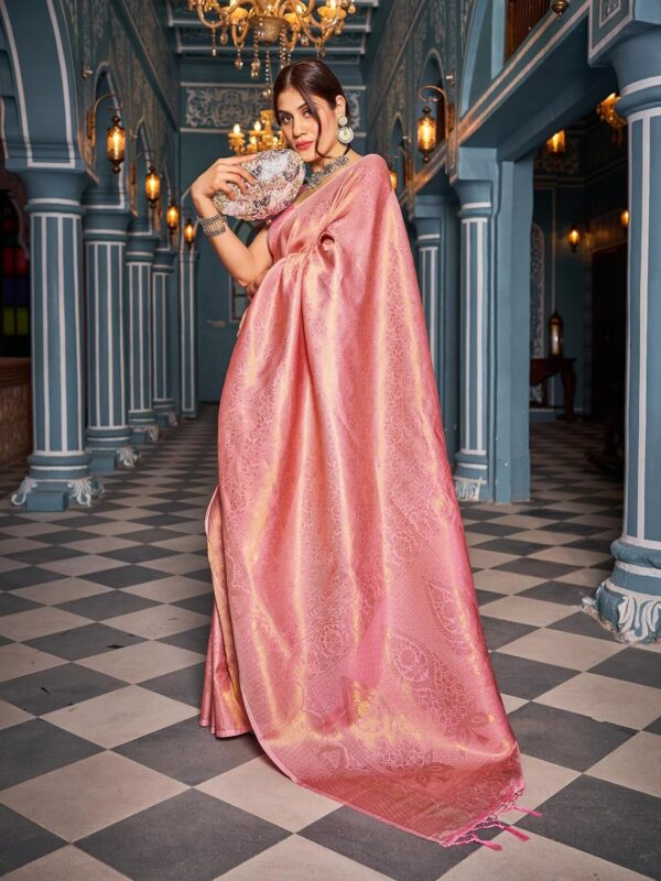 SWORNOF Womens Kanjivaram Silk Saree with Zari Woven Saree With Blouse Piece - Image 5