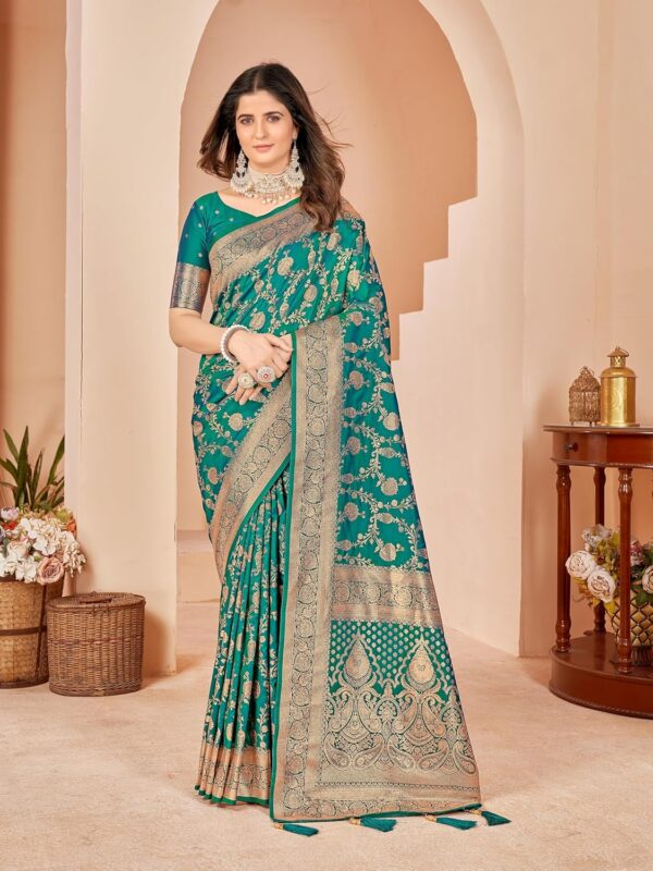 Mehrang Cotton Banarasi Silk Saree for Women With Unstitched Blouse Piece - Image 2