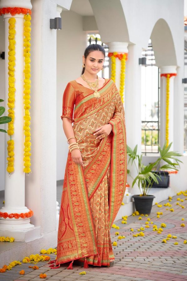 MANOHARI Women's Trendy Banarasi Woven Saree with Heavy Jacquard Work, Elegant Design, Silk Saree with Maching Lace Border Unstitched Blouse Piece for Weddings & Festive Occasions - Image 5