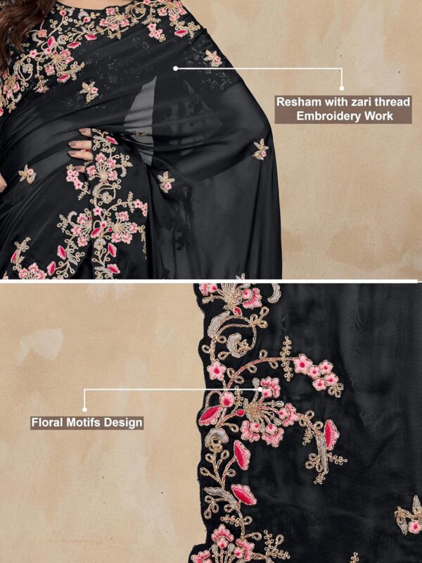 TRENDMALLS Women's Rangoli Silk Embroidery Saree with Unstitch Blouse Piece Saree for Women - Image 5