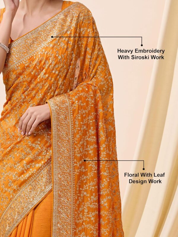 TRENDMALLS Women's Vichitra Silk Embroidery, Siroski Stone Work Saree with Unstitch Blouse Piece - Image 4