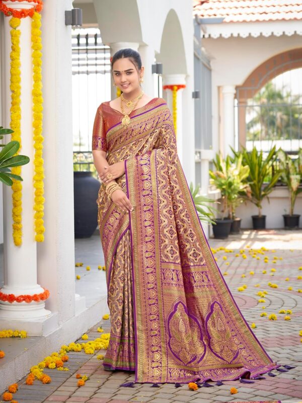 MANOHARI Women's Trendy Banarasi Woven Saree with Heavy Jacquard Work, Elegant Design, Silk Saree with Maching Lace Border Unstitched Blouse Piece for Weddings & Festive Occasions - Image 2