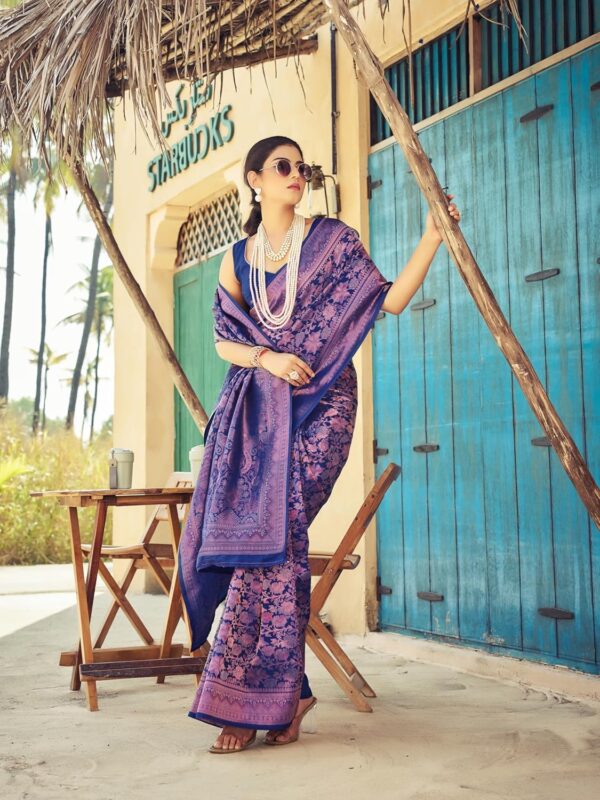 SWORNOF Women's kanjivaram banarasi silk saree for festival Wedding silk with rich pallu Design sarees for women with Unstitched blouse piece - Image 3