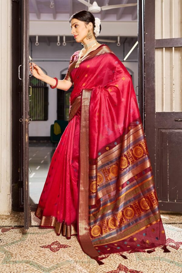 SWORNOF Women's Tussar Raw Silk With Tassels|sarees for women|sarees for women|jute silk sarees|tussar silk saree for women|banarasi silk saree for festival - Image 3