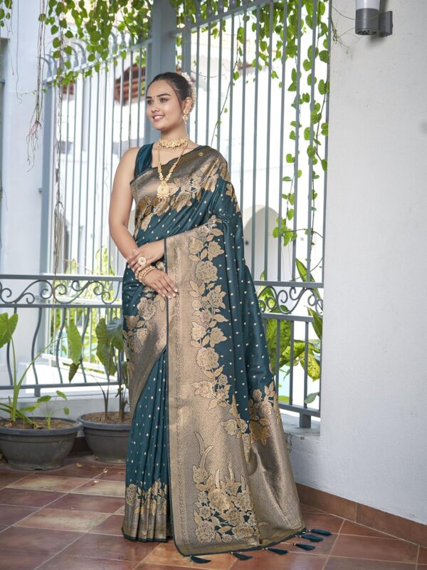 MANOHARI Women's Trendy Banarasi Woven Saree with Heavy Jacquard Work, Elegant Design, Silk Saree with Maching Lace Border Unstitched Blouse Piece for Weddings & Festive Occasions - Image 2