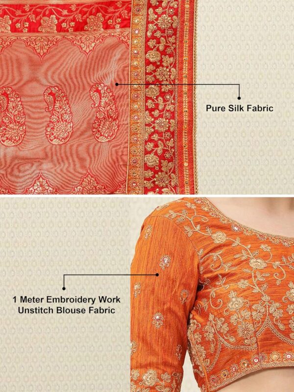 TRENDMALLS Women's Pure Silk Embroidery Work Saree with Unstitch Blouse Piece - Image 5