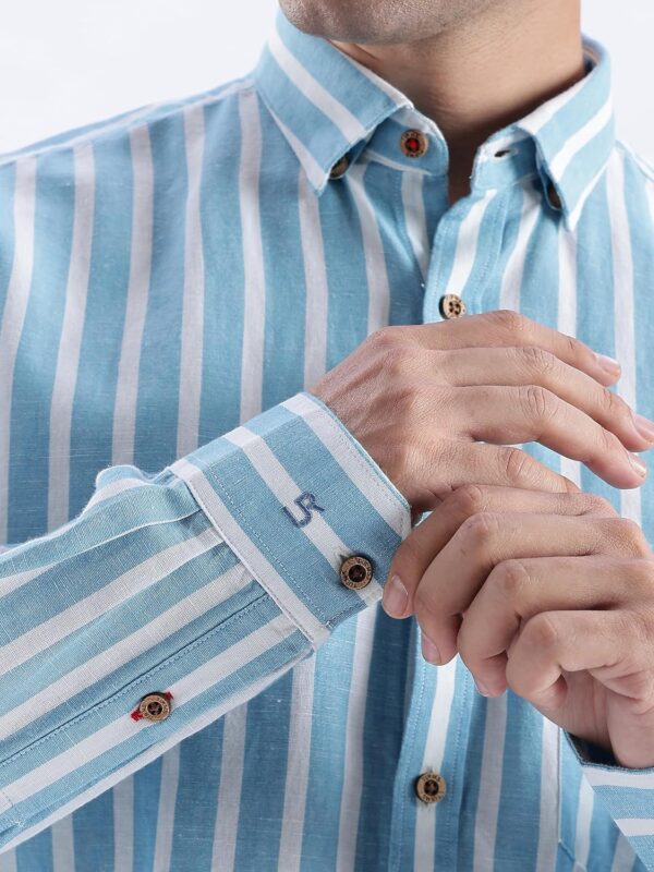 TURMS Water Repellent Men's Striped Shirt | Anti Stain Anti Odor | Concealed Button Down Collar Full Sleeves Kansas Linen Casual and Formal Wear - Image 6