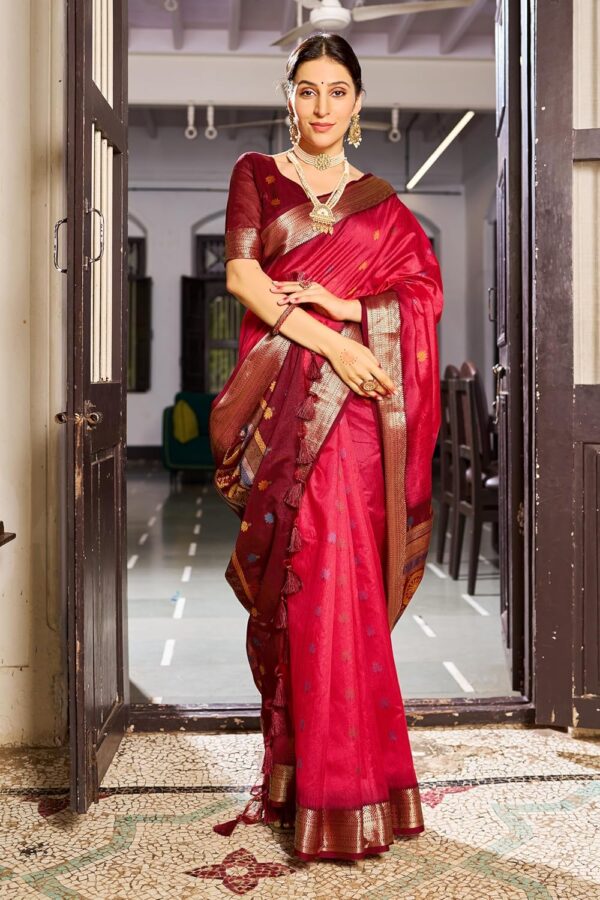 SWORNOF Women's Tussar Raw Silk With Tassels|sarees for women|sarees for women|jute silk sarees|tussar silk saree for women|banarasi silk saree for festival - Image 5