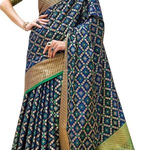 SWORNOF Women's Patola Silk Saree With Unstitched Boluse Piece