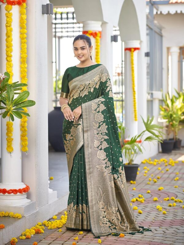 MANOHARI Women's Trendy Banarasi Woven Saree with Heavy Jacquard Work, Elegant Design, Silk Saree with Maching Lace Border Unstitched Blouse Piece for Weddings & Festive Occasions - Image 2