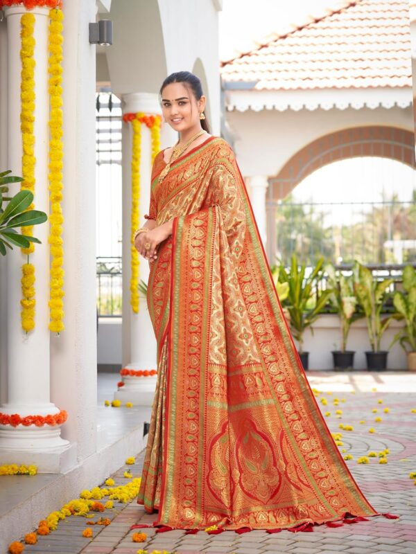 MANOHARI Women's Trendy Banarasi Woven Saree with Heavy Jacquard Work, Elegant Design, Silk Saree with Maching Lace Border Unstitched Blouse Piece for Weddings & Festive Occasions - Image 3